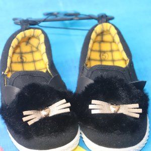 Wonder Nation Kid Shoes Black with Gold bow Insole checkered print yellow /black